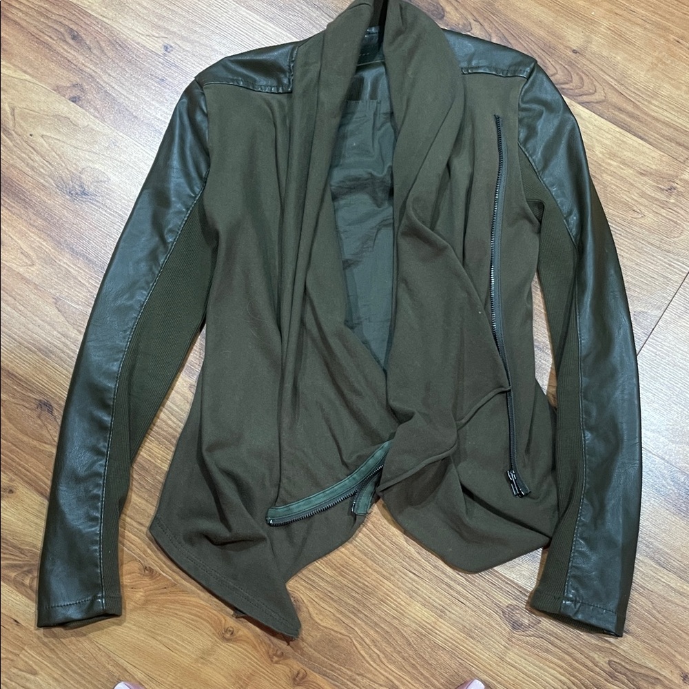Blank NYC Olive Leather Sleeve Jacket